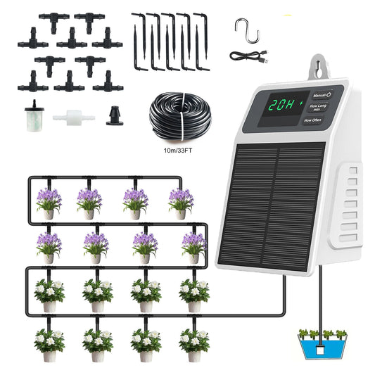 Sistema de riego por goteo solar mejorado. Riego automático de plantas para el hogar, jardín, balcón, invernadero y plantas colgantes.