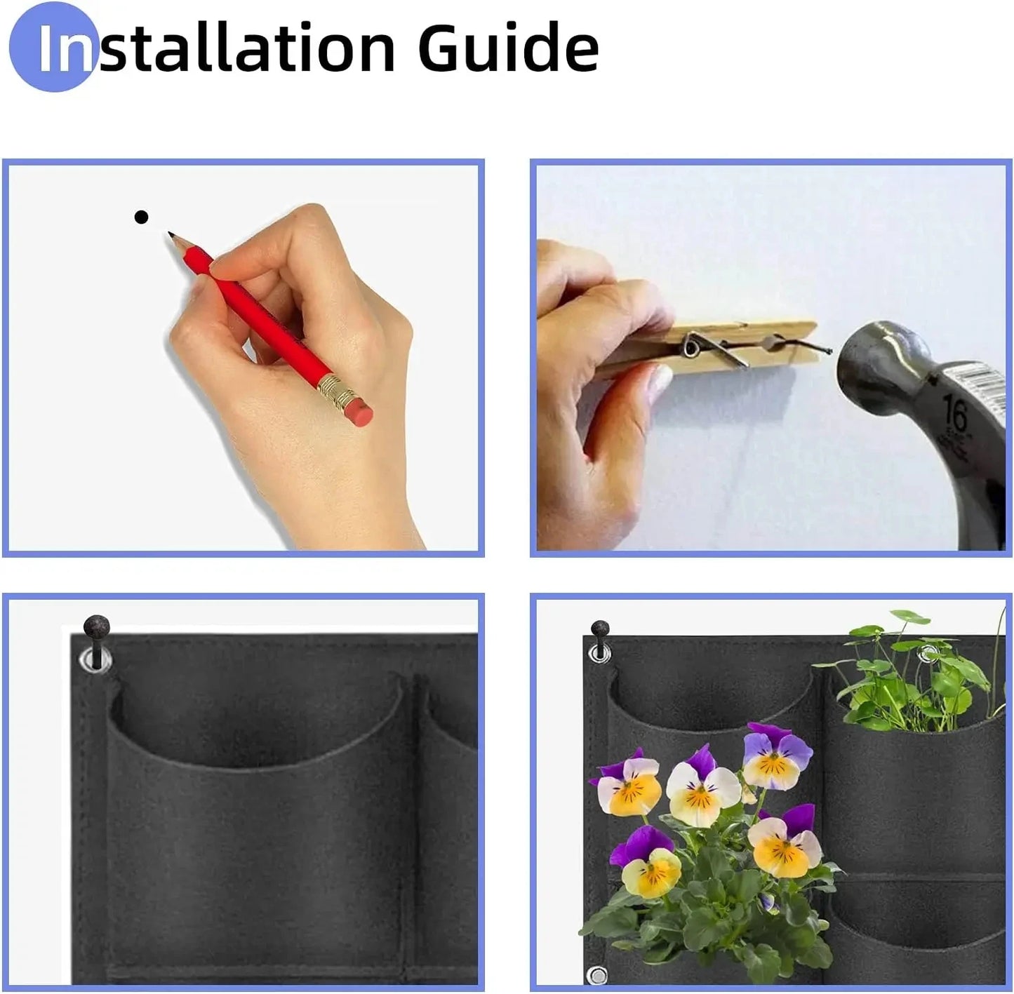 Bolsa de cultivo colgantes de pared para macetas de flores, macetas para jardín, macetas verticales para suculentas, decoración del hogar