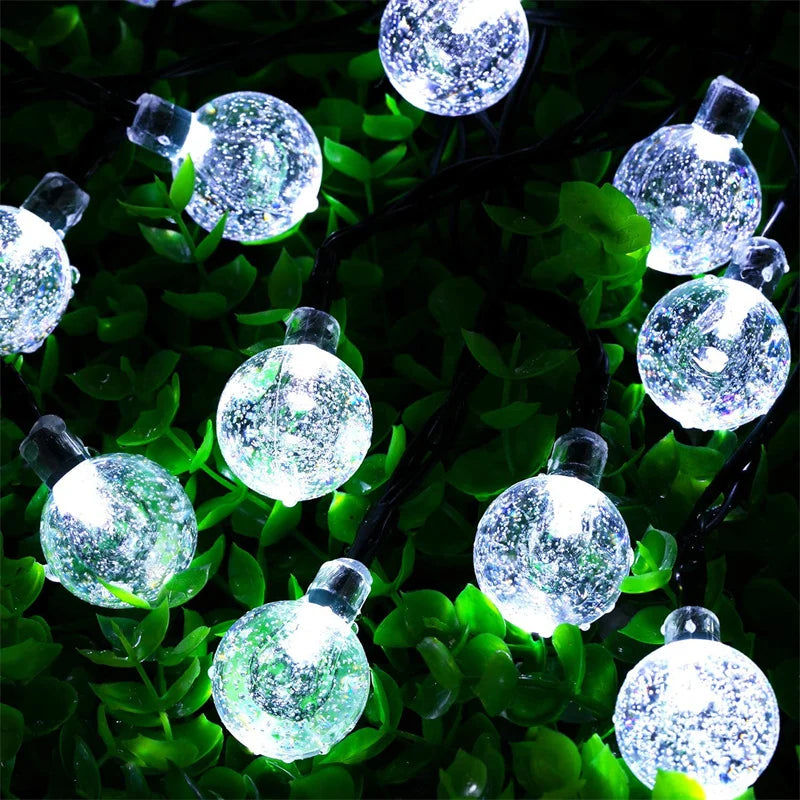 Guirnalda de luces solares para exteriores, luces LED de cristal en forma de globo, impermeables, para jardín, Navidad y decoración exterior.