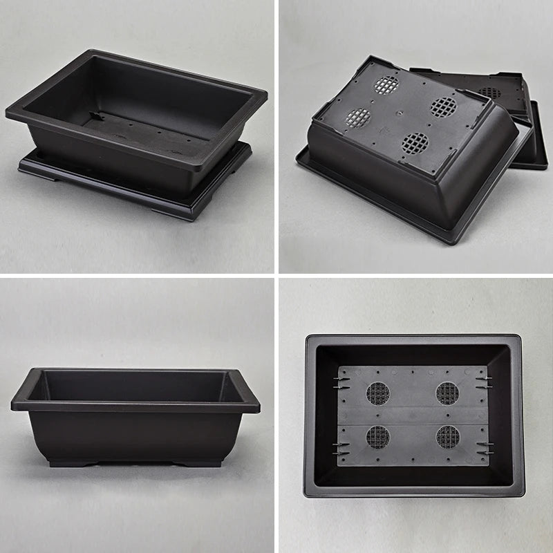 Macetas rectangulares de plástico para entrenamiento de bonsáis con bandeja de drenaje para plantas suculentas y bonsáis. Decoración del hogar.