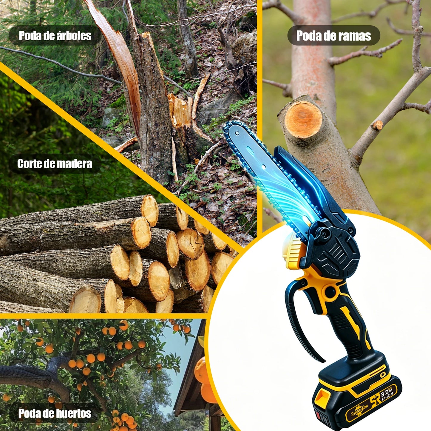 Motosierra de mano sin escobillas de 6 pulgadas, motosierra eléctrica inalámbrica recargable, herramienta eléctrica portátil para jardín y corte de leña, incluye caja de herramientas
