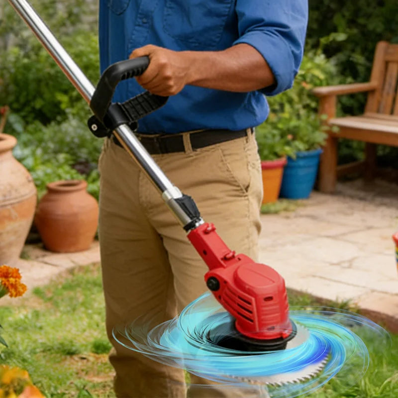 Cortacésped eléctrico de 21 V con longitud ajustable, inalámbrico, para jardín y herramientas de deshierbe.