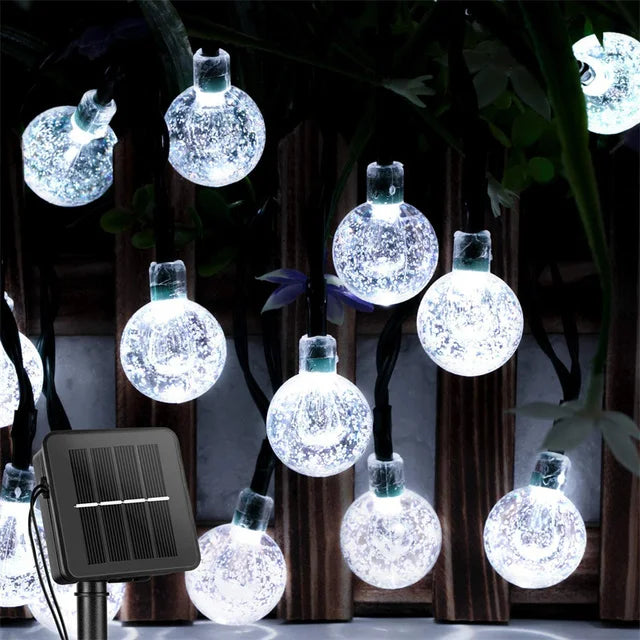 Guirnalda de luces solares para exteriores, luces LED de cristal en forma de globo, impermeables, para jardín, Navidad y decoración exterior.